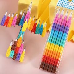 免削铅笔积木款彩虹色子弹笔下蛋笔小学生幼儿园奖品礼品