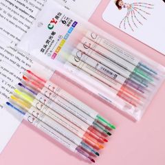 新款ins叠色双头荧光笔划重点笔学生彩色记号笔大容量标记手帐笔